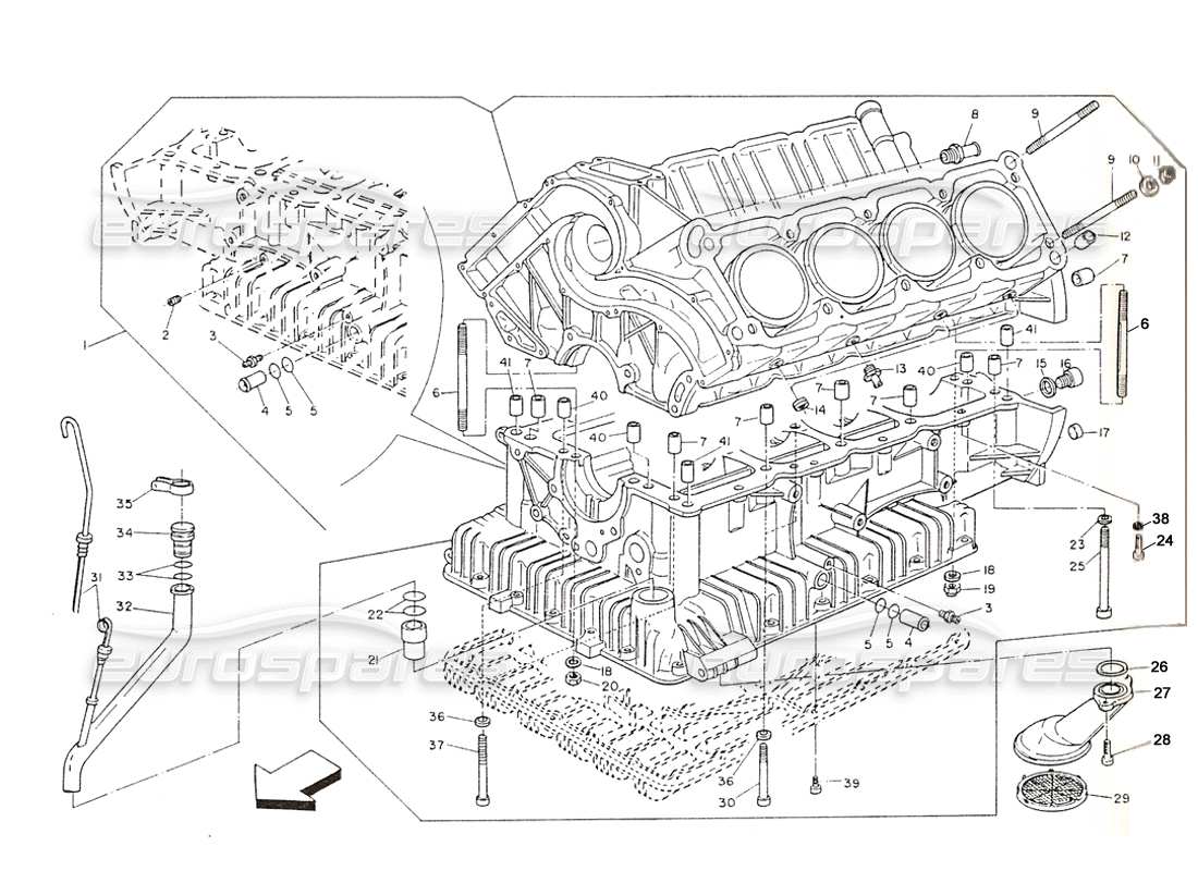 maserati shamal bloc-cylindres (à partir du moteur 700280) schéma des pièces