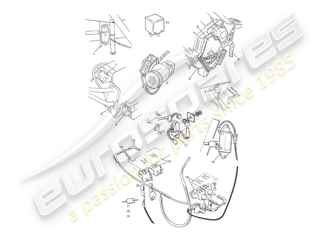aston martin v8 virage (2000) capteurs, commutateurs, solénoïdes, moteurs, etc. diagramme de pièces
