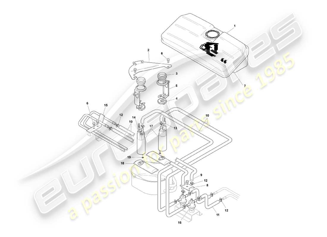 aston martin db7 vantage (1999) pot tourbillonnant, diagramme de pièce volante
