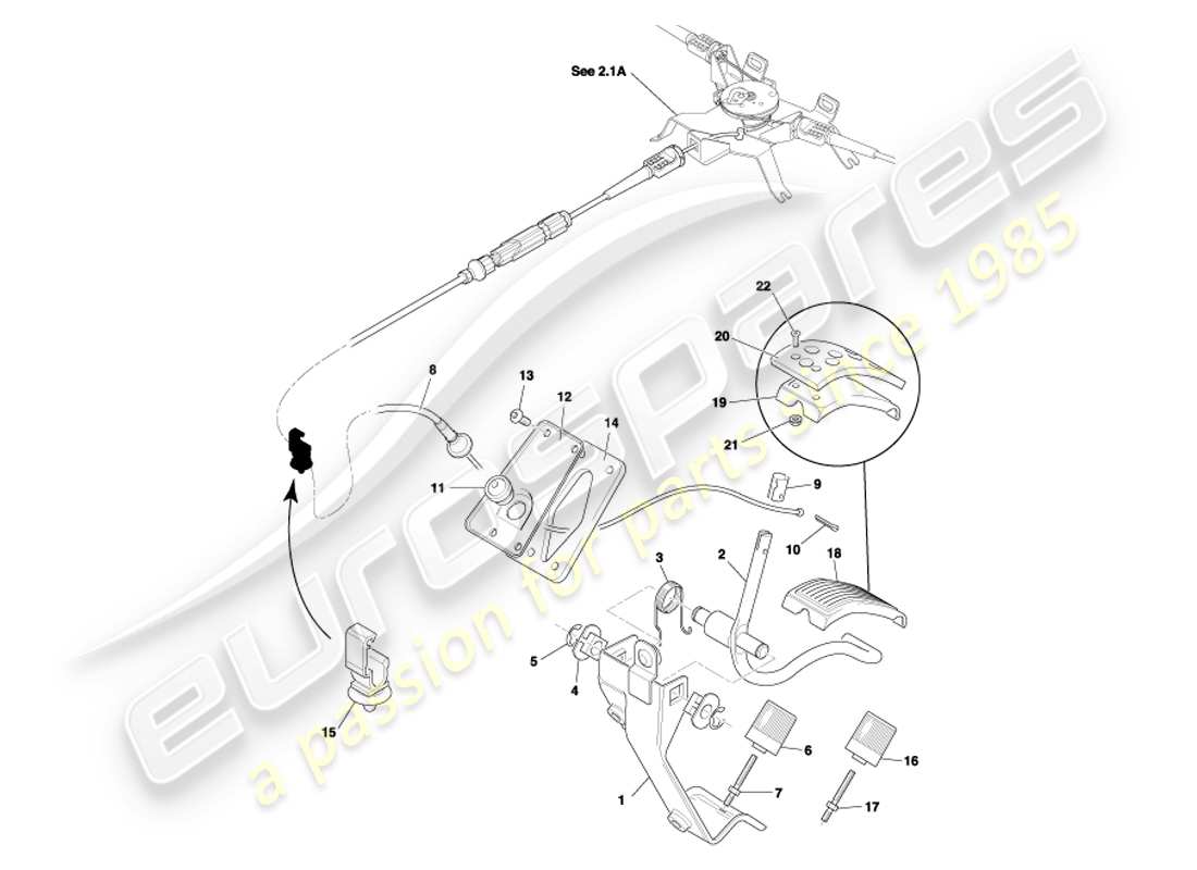aston martin db7 vantage (2002) engrenage de pédale, accélérateur, diagramme de pièces lhd