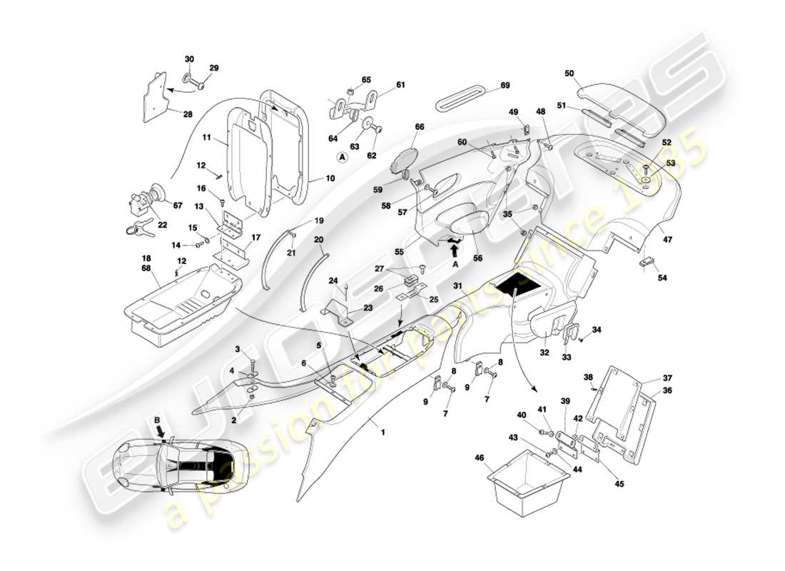 aston martin db7 vantage (2004) console centrale et garniture, diagramme de pièce du coupé