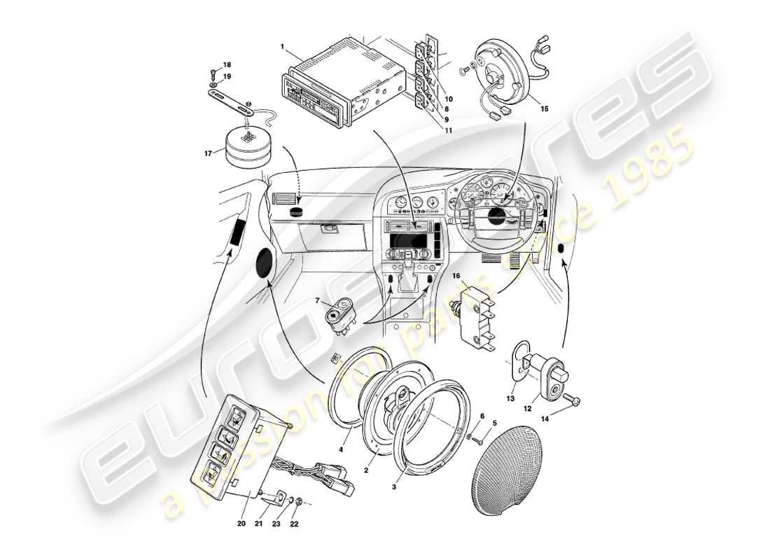 aston martin v8 coupe (2000) instruments et commandes schéma des pièces