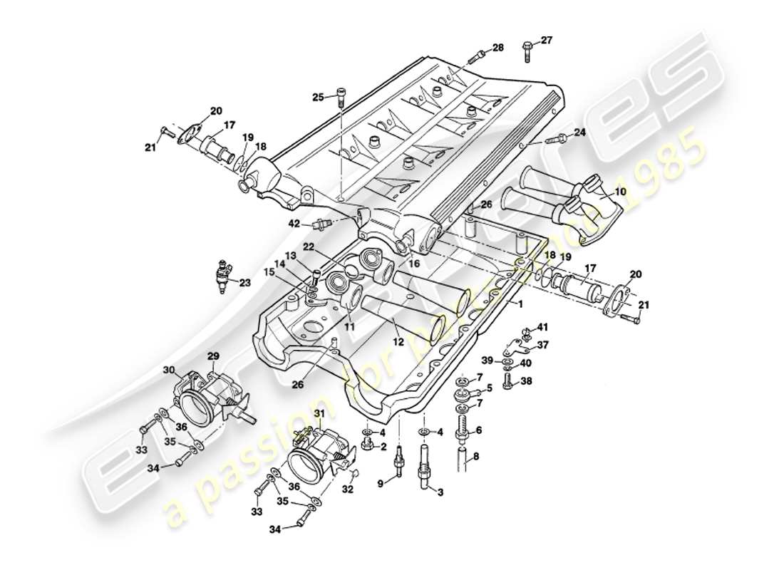 aston martin v8 volante (2000) diagramme des pièces des collecteurs d'admission et du plénum