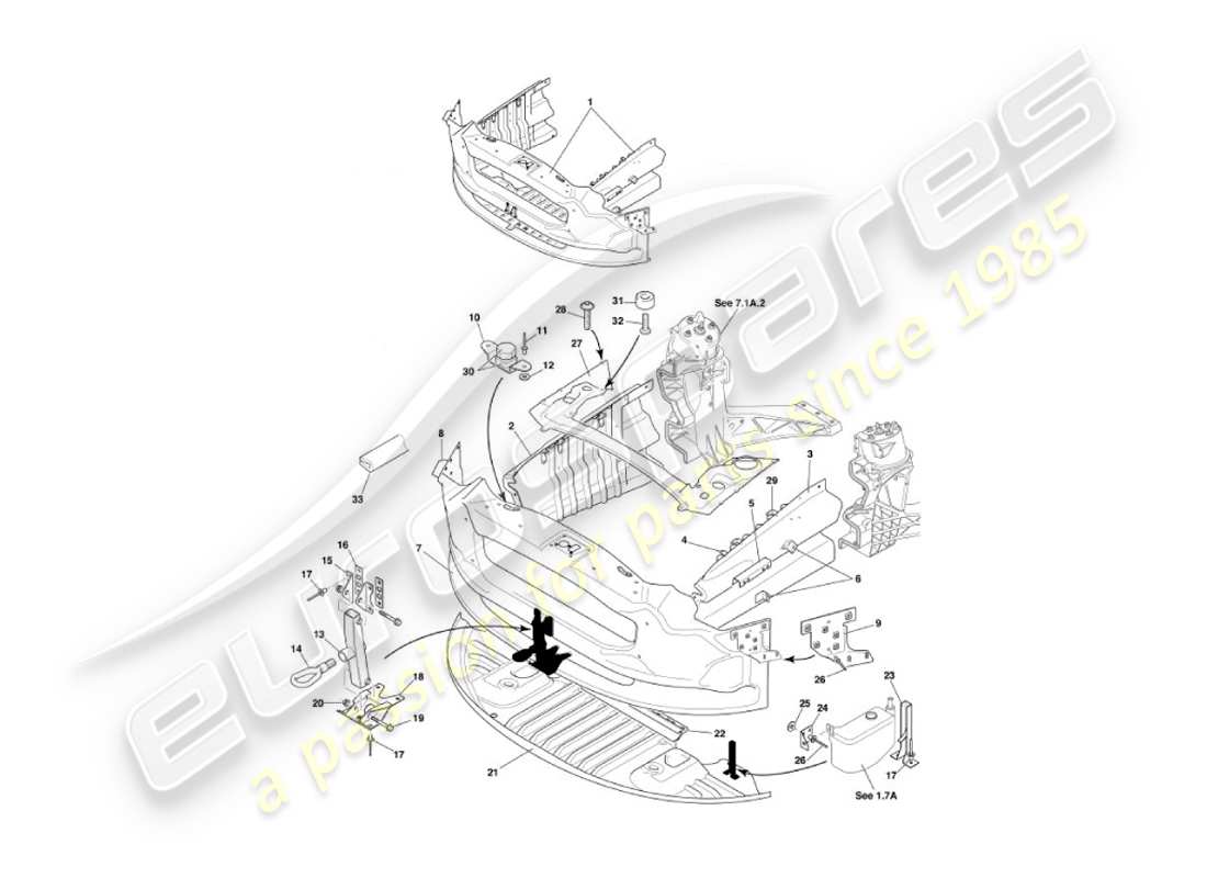 aston martin vanquish (2005) structure d'impact avant schéma des pièces