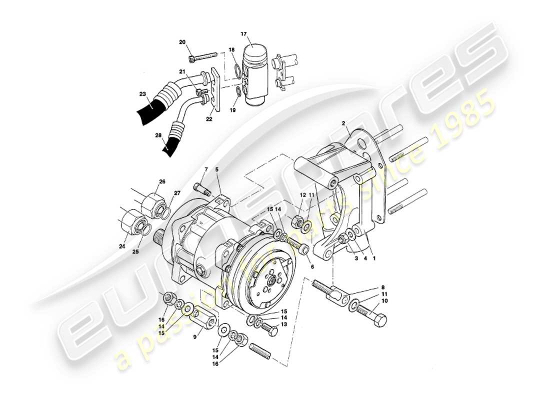 aston martin v8 volante (1997) schéma des pièces d'installation du compartiment moteur