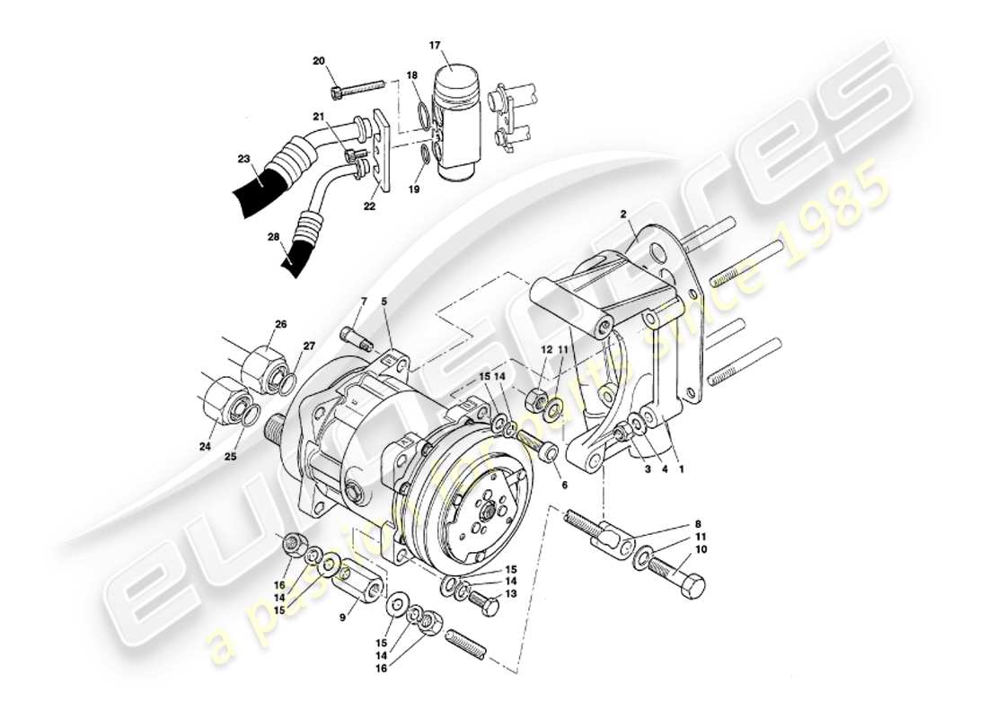 aston martin v8 volante (1998) schéma des pièces d'installation du compartiment moteur
