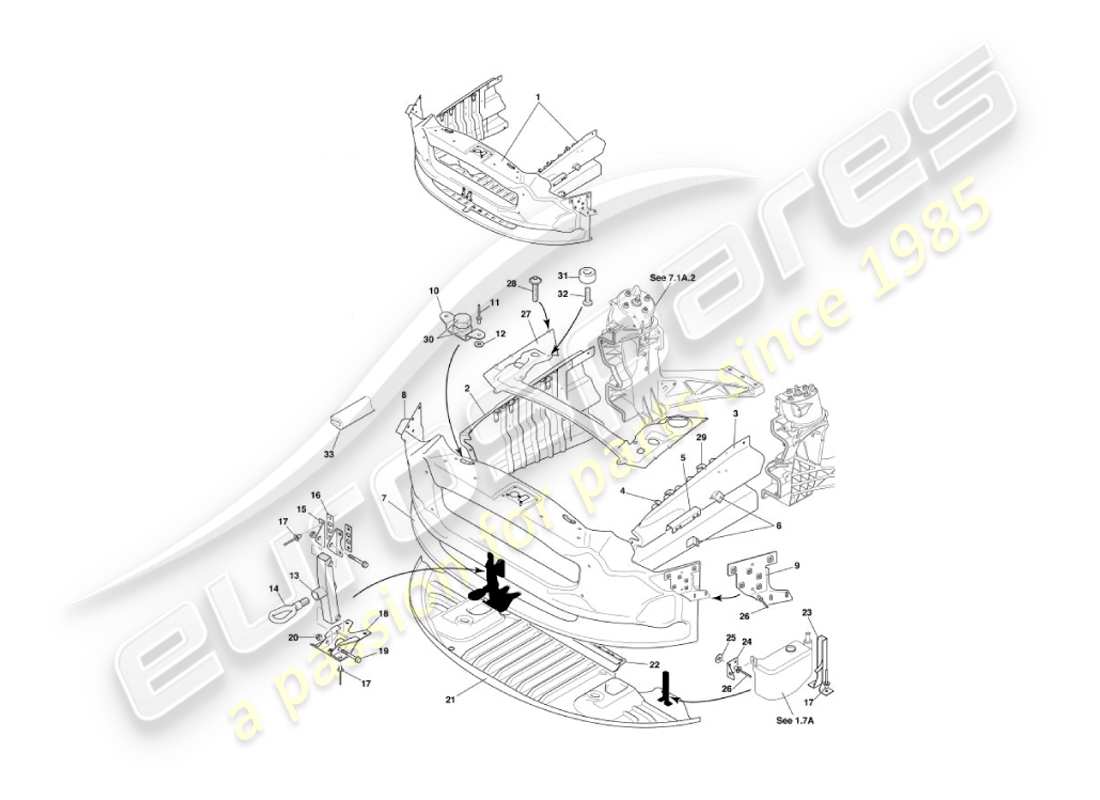 aston martin vanquish (2006) diagramme des pièces de la structure d'impact avant