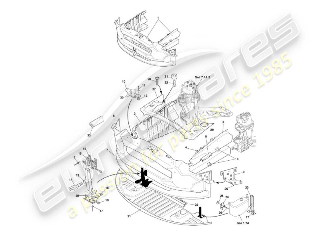 aston martin vanquish (2002) diagramme des pièces de la structure d'impact avant