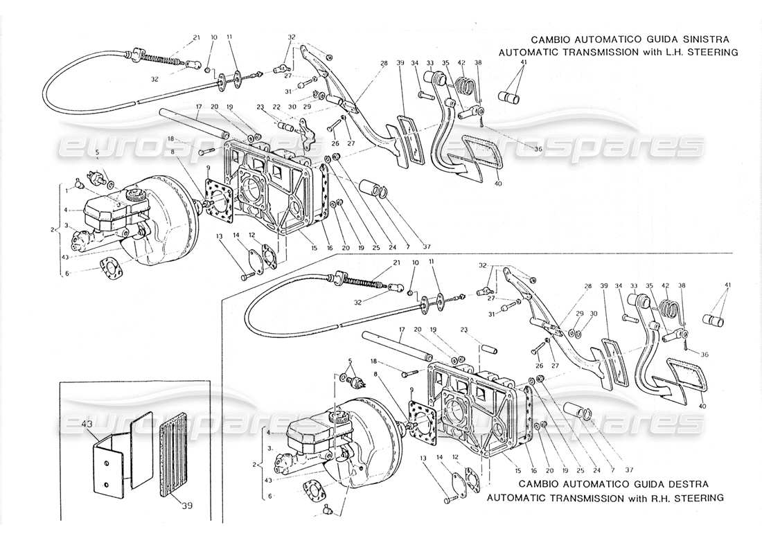 maserati 228 ensemble de pédales - booster de frein pour transmission automatique - schéma des pièces