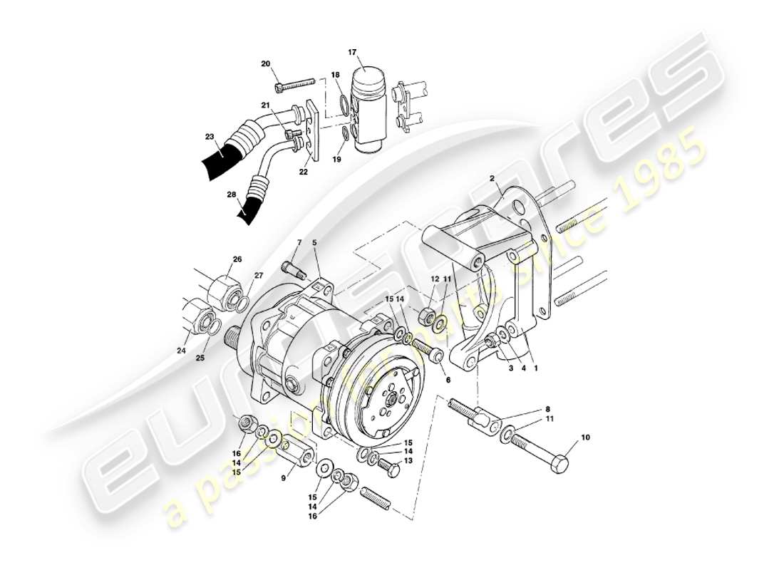 aston martin v8 coupe (1999) schéma des pièces d'installation du compartiment moteur