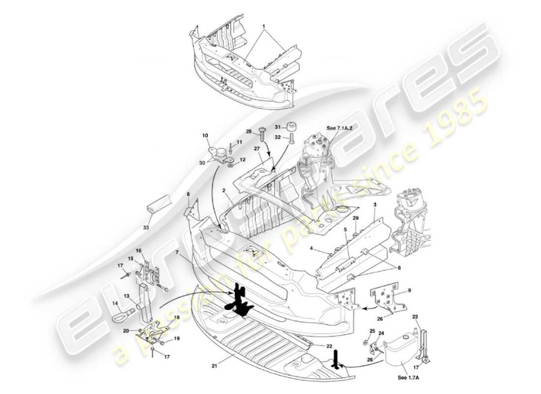 aston martin vanquish (2007) diagramme des pièces de la structure d'impact avant