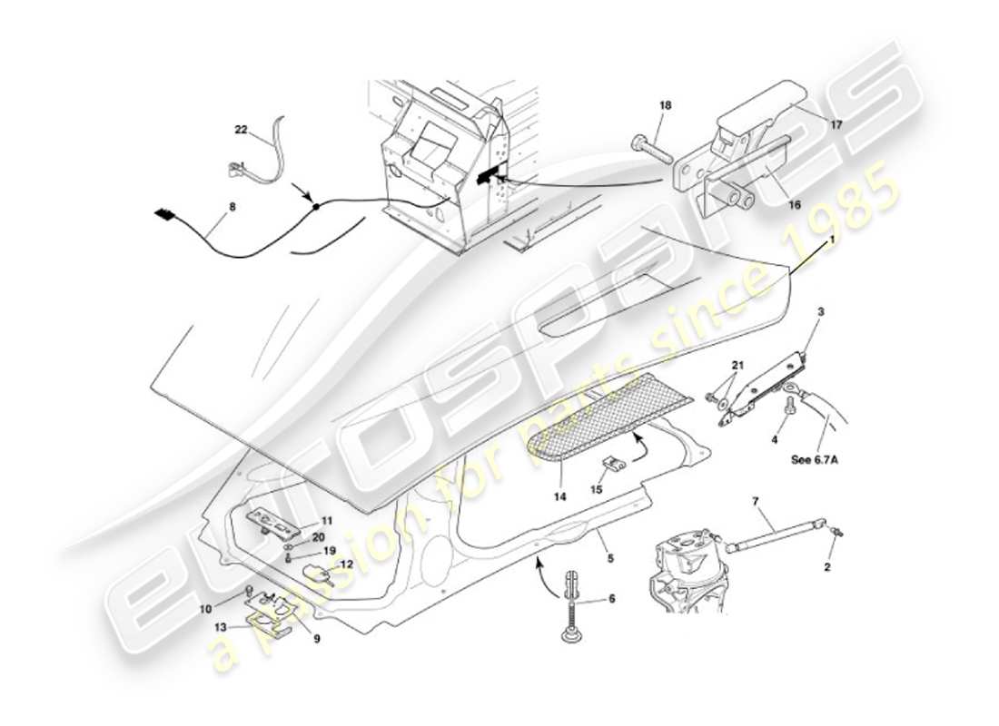 aston martin vanquish (2007) diagramme de pièce de capot
