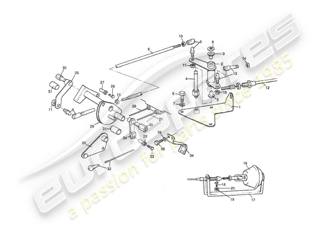 aston martin v8 virage (1999) tringlerie et commandes d'accélérateur, au vin 60224 diagramme de pièce