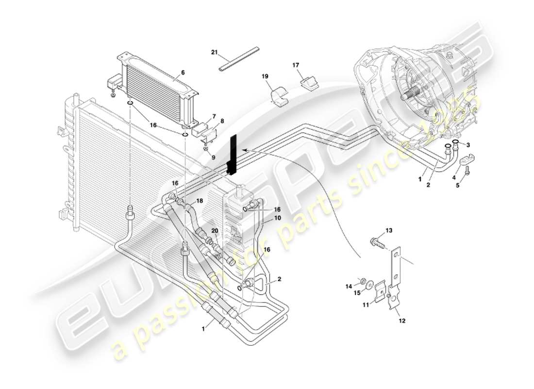 aston martin db7 vantage (2002) transmission automatique, schéma des pièces de refroidissement de la boîte de vitesses