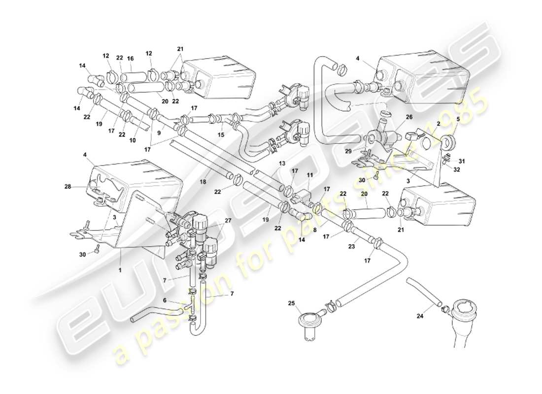 aston martin db7 vantage (2002) système d'émission par évaporation, diagramme des pièces de l'emprise
