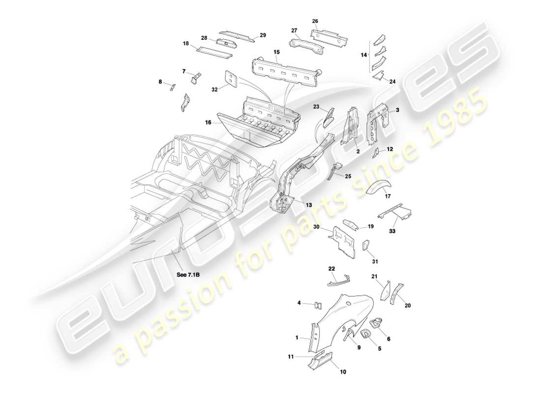 aston martin db7 vantage (2003) panneaux d'extrémité arrière, diagramme de pièce volante