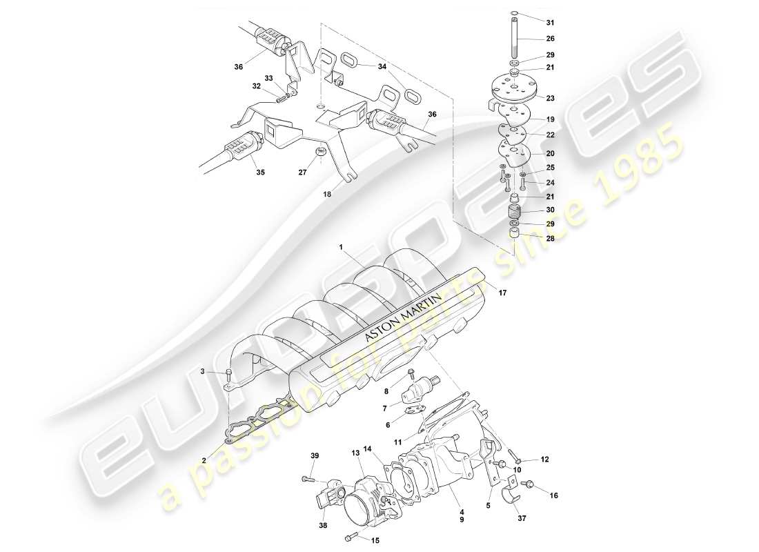 aston martin db7 vantage (2001) diagramme des pièces des collecteurs d'admission et des papillons