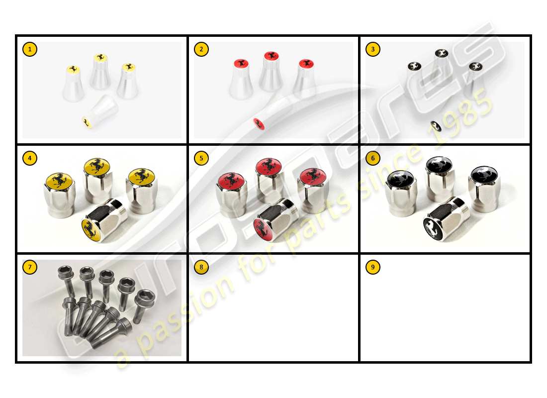 ferrari f430 spider (accessories) exterior - valve caps part diagram