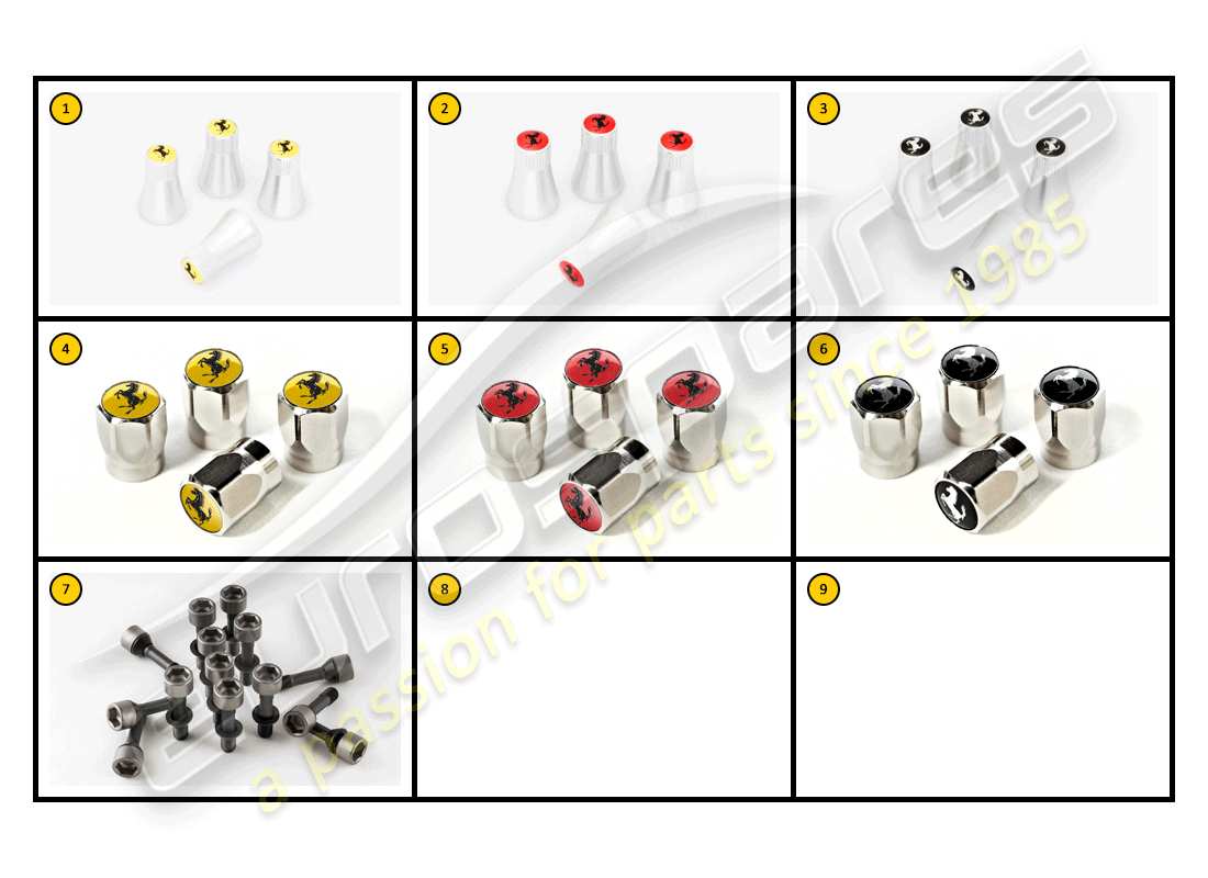 ferrari ff (accessories) extérieur - bouchons de valve schéma des pièces