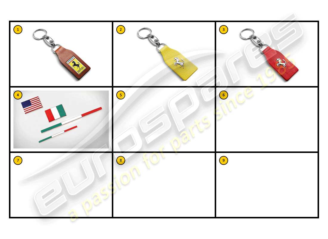ferrari ff (accessories) schéma des pièces des badges et porte-clés