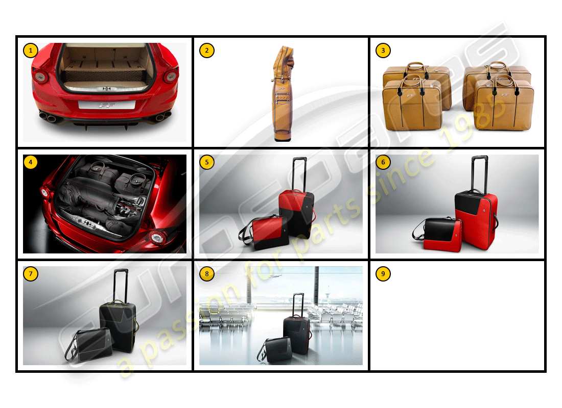 ferrari ff (accessories) équipement - schéma général des pièces des bagages