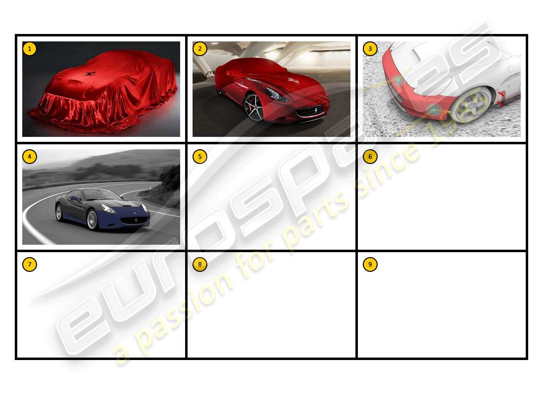 ferrari california (accessories) entretien de la voiture - schéma des pièces de protection du véhicule