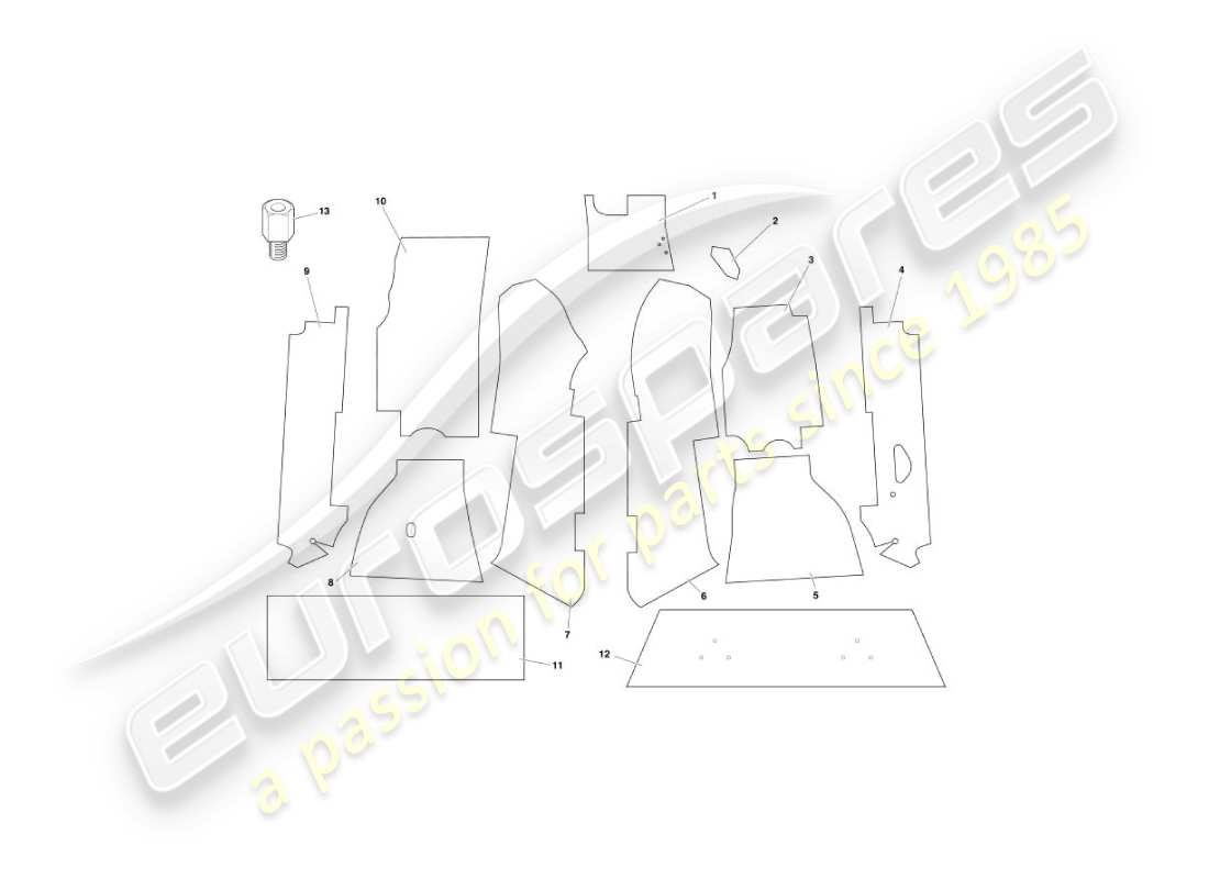aston martin vanquish (2006) diagramme des pièces de tapis