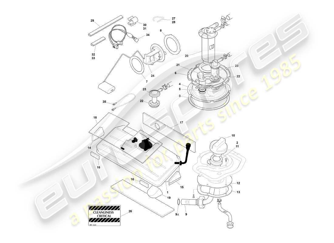 aston martin db7 vantage (2003) réservoir de carburant, diagramme de pièce volante
