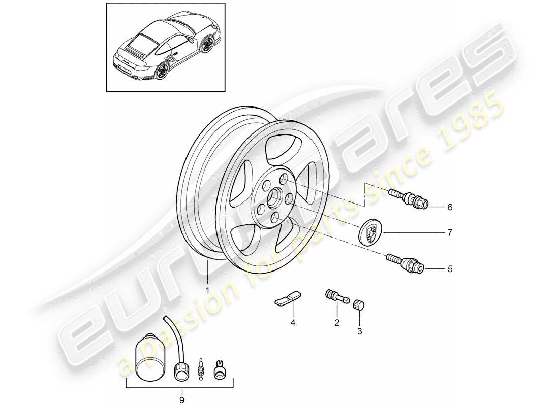 un schéma de pièces du catalogue de pièces porsche 997