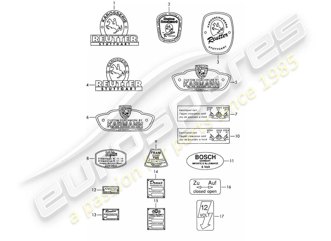 un schéma de pièces du catalogue de pièces porsche 356