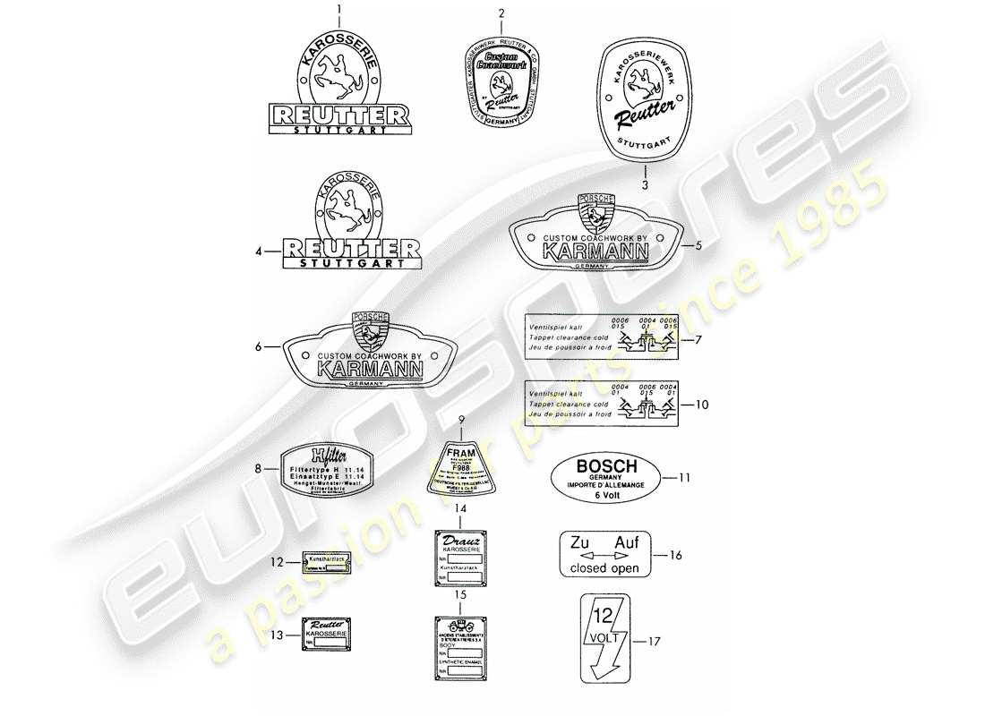 un schéma de pièces du catalogue de pièces porsche 356