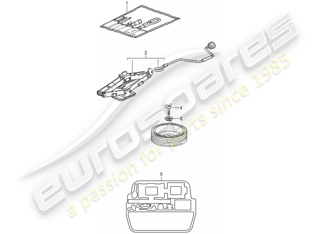 porsche 2001 (996 turbo / gt2) outil - jack - extincteur - schéma des pièces
