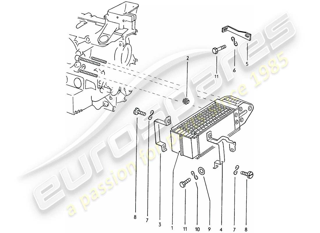 porsche 1972 (914) lubrification moteur - refroidisseur d'huile schéma des pièces