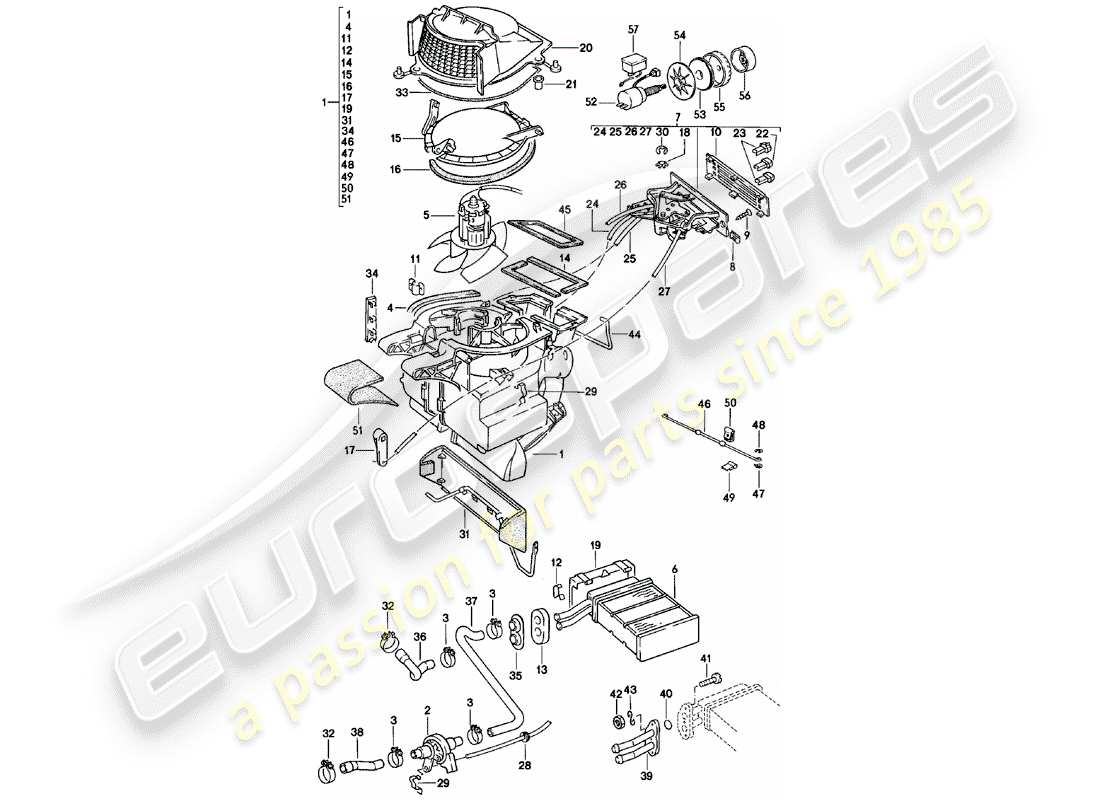 porsche 1981 (924) chauffage - f >> 92-cn402 197 - f >> 93-cn100 305 - f >> 93-bn700 450 schéma des pièces
