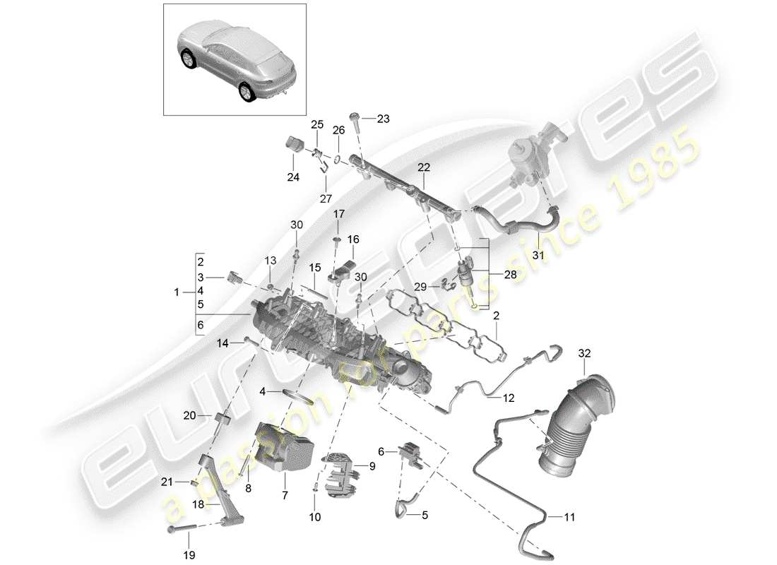 porsche 2014 (macan) collecteur d'admission schéma des pièces