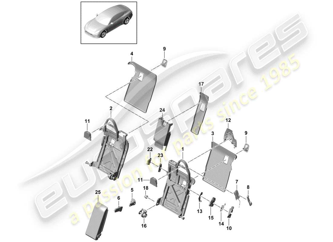porsche 2020 (panamera 971-1) dossier de banquette arrière schéma des pièces