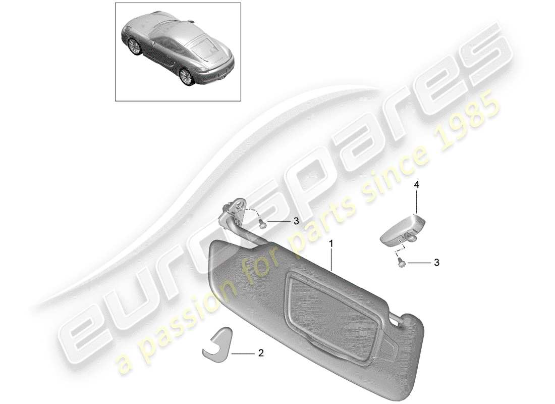 porsche 2015 (981 cayman) diagramme des pièces des pare-soleil