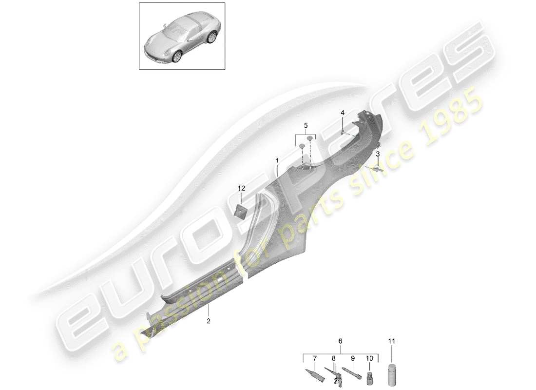 porsche 2019 (991-2) panneau latéral schéma des pièces