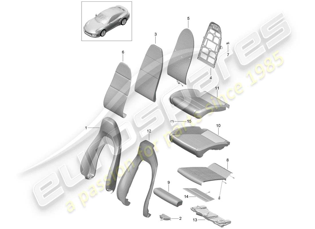porsche 2020 (991-2 turbo) pièce en mousse diagramme des pièces