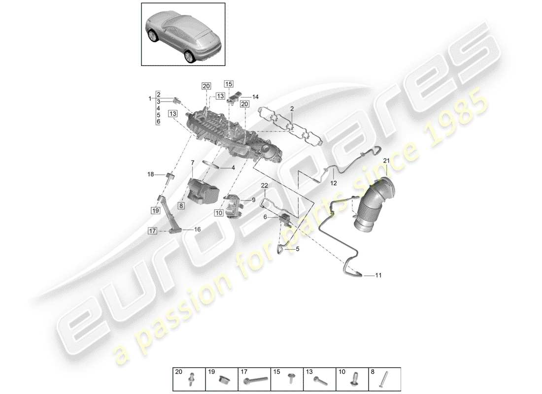 porsche 2019 (macan) distributeur d'air d'admission schéma des pièces