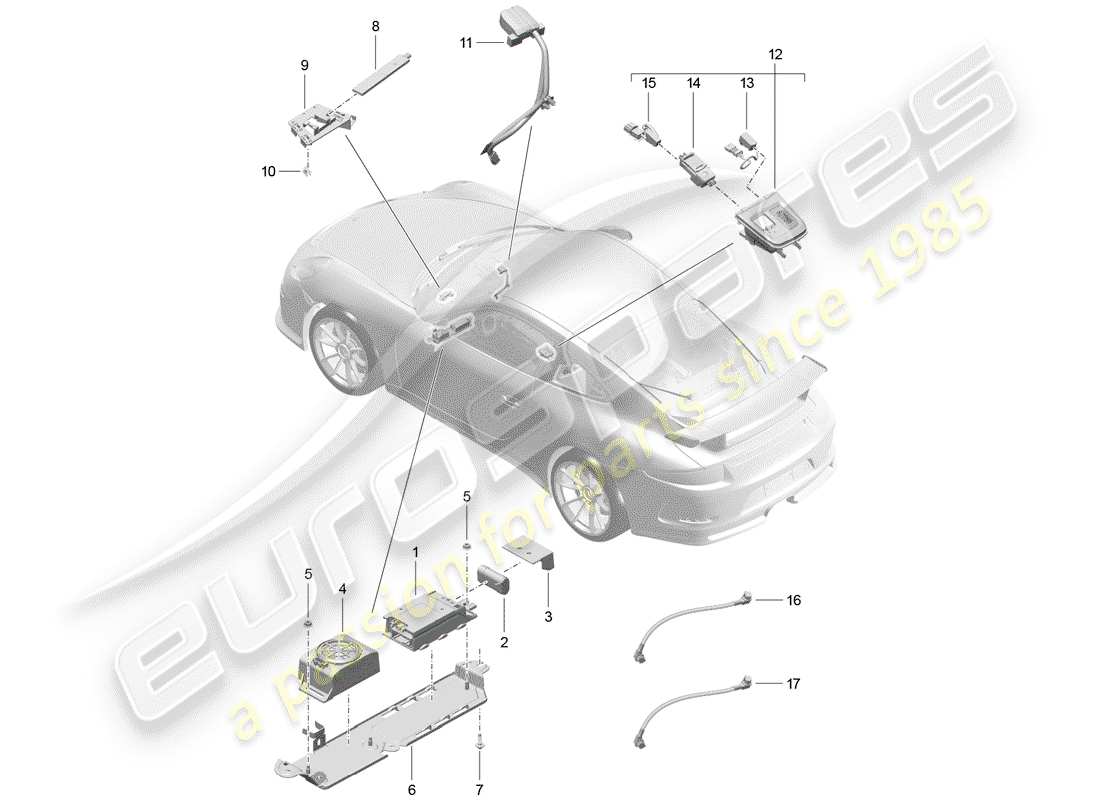 porsche 2020 (991-2 r/gt3/rs) pour véhicules avec téléphone schéma des pièces