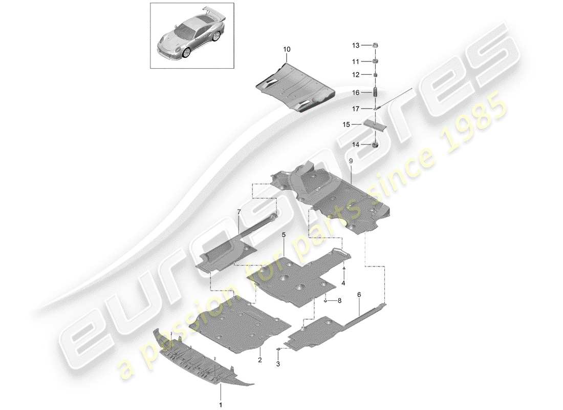 porsche 2016 (991-1 turbo) doublure de sous-caisse schéma des pièces