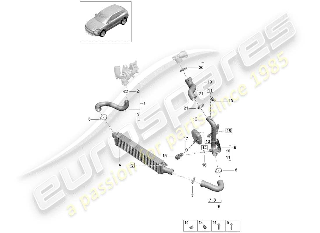 porsche 2019 (macan) refroidisseur d'air de charge schéma des pièces