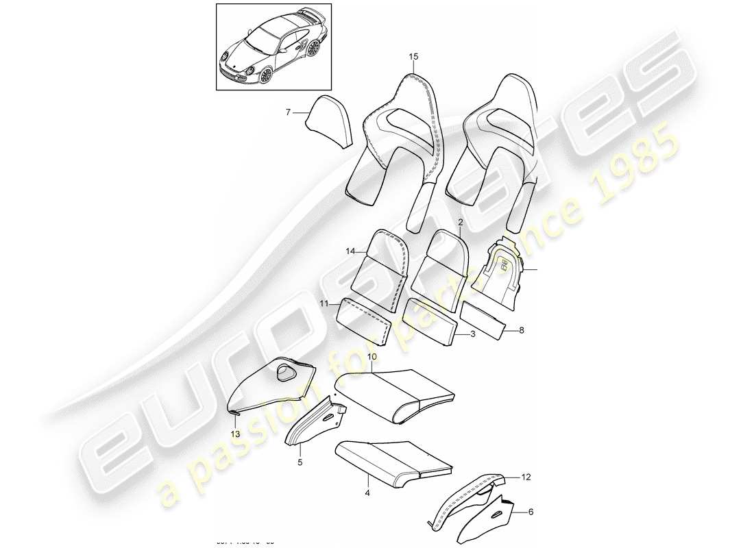 porsche 2012 (997-2 turbo / gt2 rs) pièce en mousse diagramme des pièces