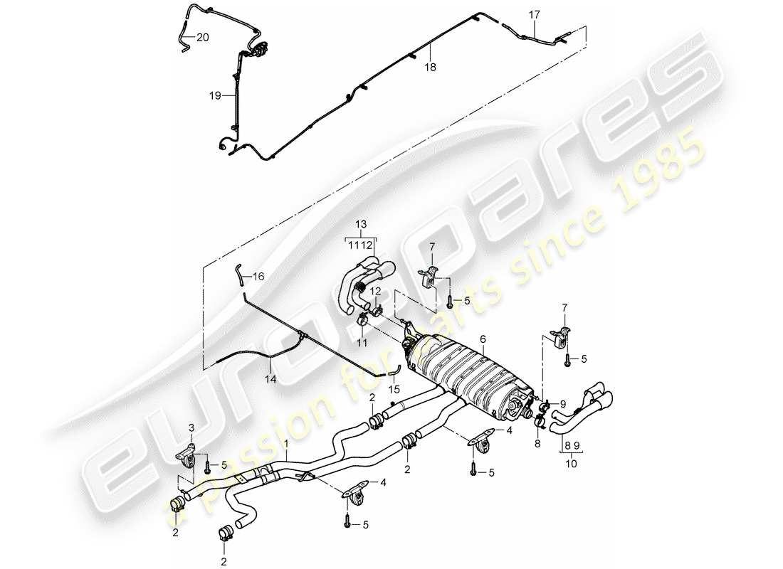 porsche 2008 (cayenne e1 9pa) système d'échappement schéma des pièces