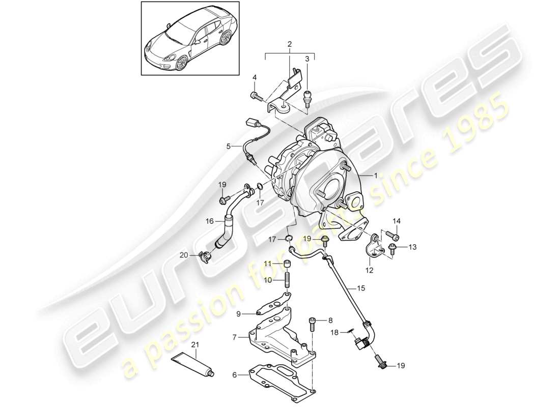 porsche 2010 (cayenne e1 9pa) turbocompresseur de gaz d'échappement schéma des pièces