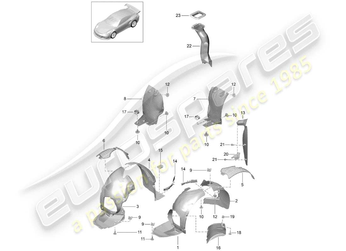 porsche 2015 (991-1 r/gt3/rs) protecteur de timonerie schéma des pièces