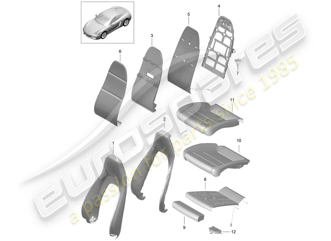 porsche 2015 (981 cayman) pièce en mousse diagramme des pièces