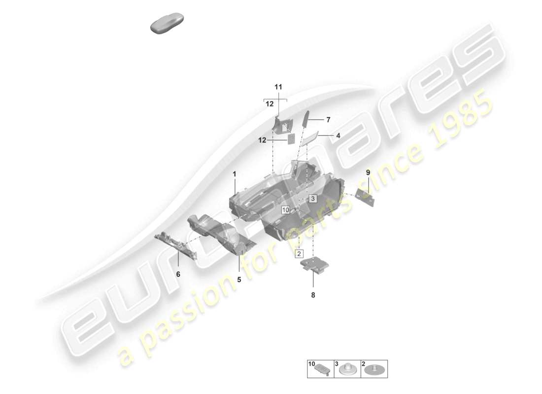 porsche 2019 (992-1) garnitures de revêtement de sol (moquette) schéma des pièces