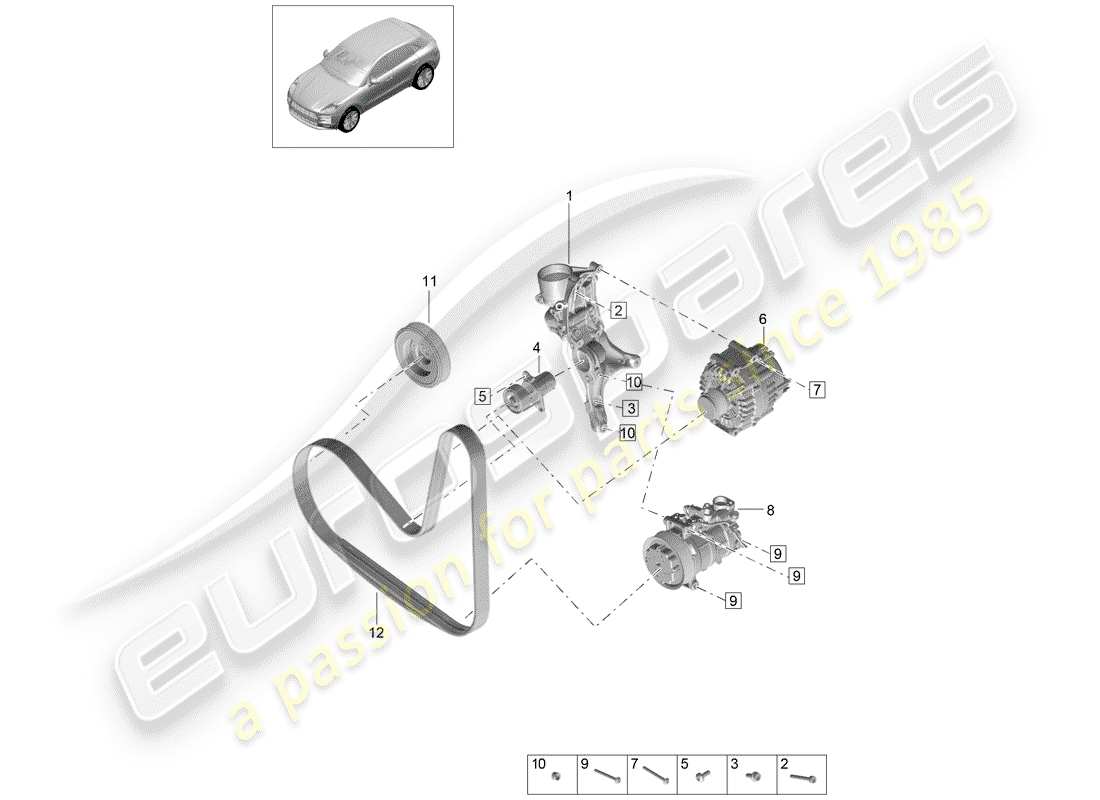 porsche 2019 (macan) courroie v-ribbed schéma des pièces